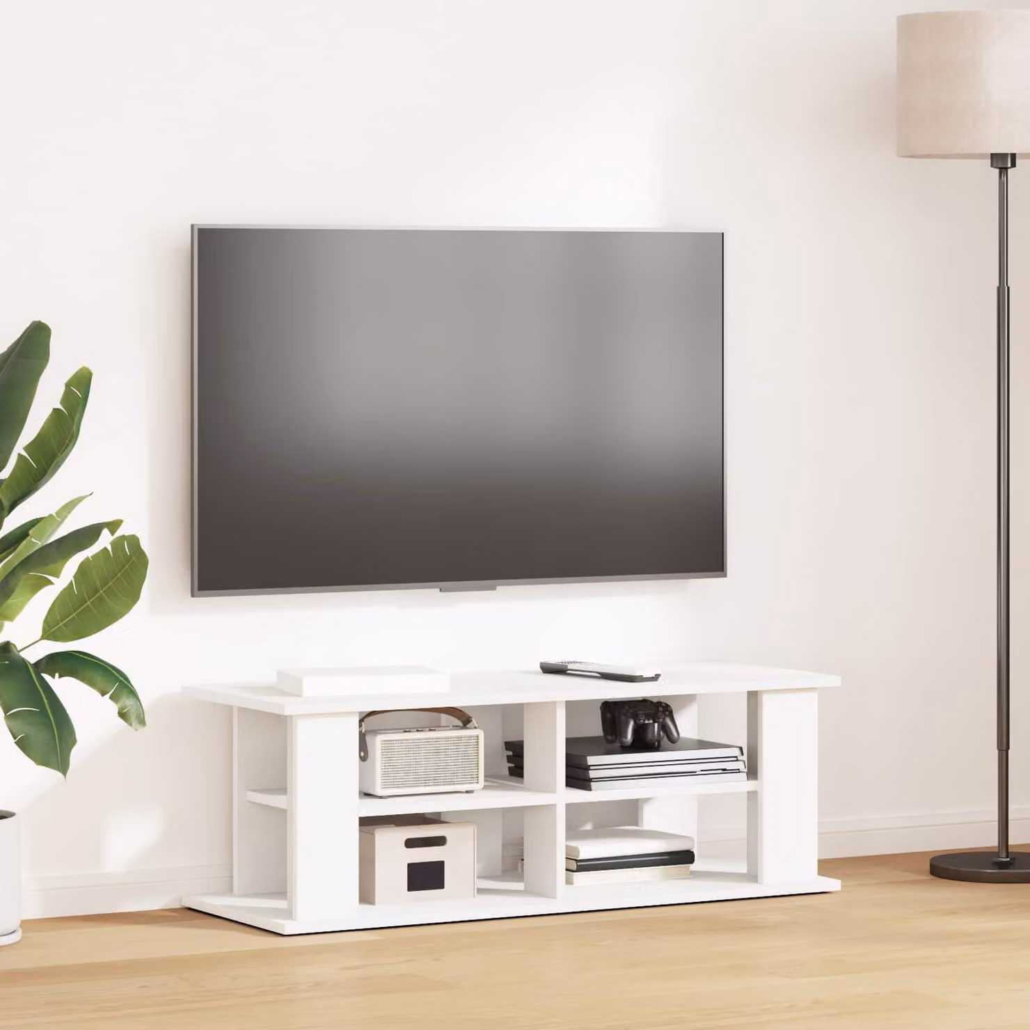 Supporto TV moderno vidaXL in legno MDF bianco L 96 x P 35 x H 33,5 cm