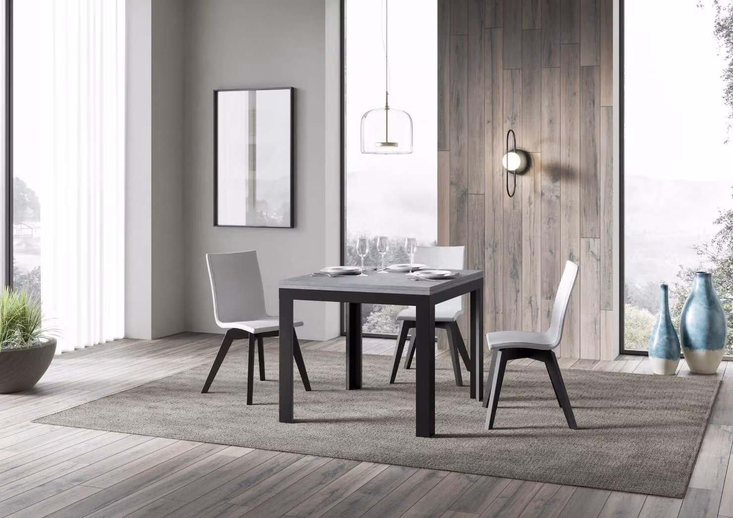 ITAMOBY - Tavolo apribile 90/180x90 cm Linea Libra cemento telaio antracite