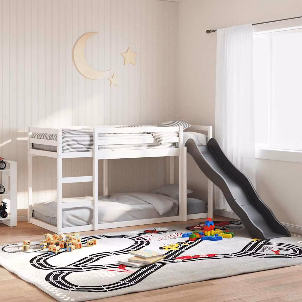 Letto a Castello per Bambini vidaXL con Scivolo e Scala in Legno di Pino Bianco 90x200 cm – 1