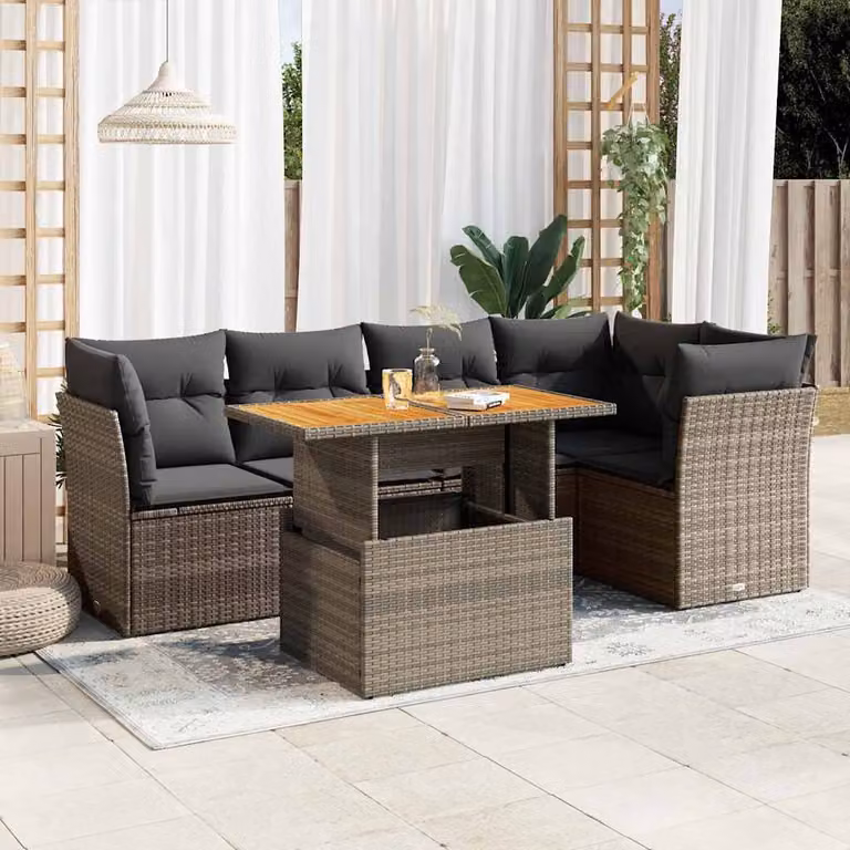 Set Divano da Giardino vidaXL 6 pz a L con Cuscini Grigio in Polyrattan e Tavolino da Caffè