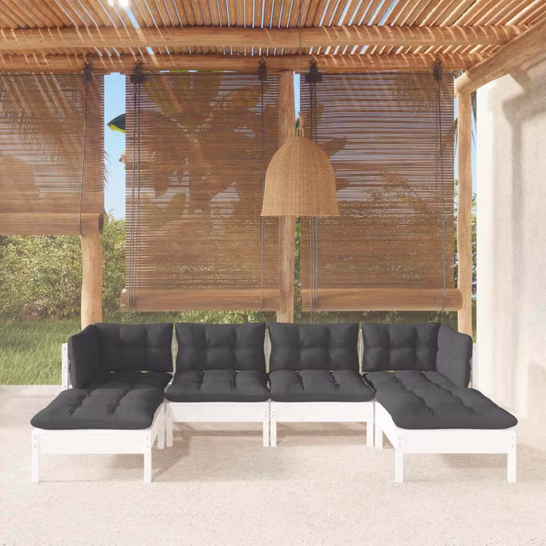 The Living Store Set da giardino da 6 pezzi con cuscini in legno di pino bianco