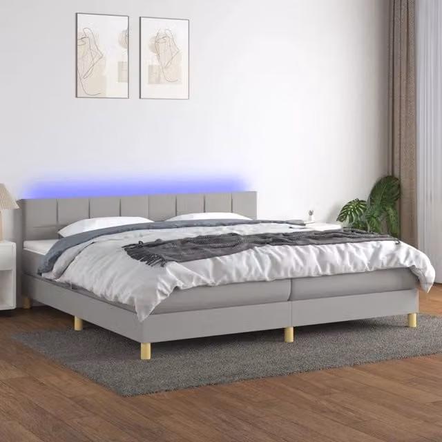 Letto con Materasso a Molle e Illuminazione LED vidaXL, Grigio Chiaro e Bianco, L/P: 200 x 200 cm