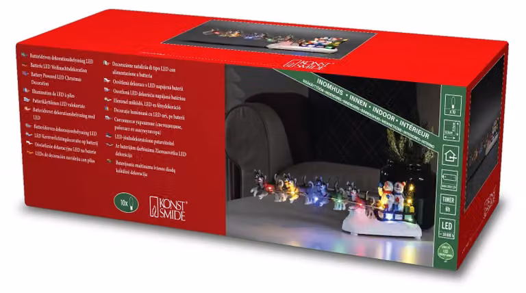 Babbo Natale luminoso con slitta trainata da cani, dotato di 10 luci LED colorate e timer