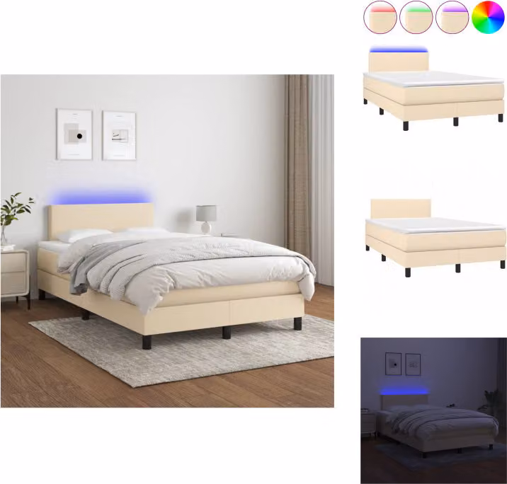 vidaXL Letto a molle insacchettate con materasso e tessuto LED cream 120x200 cm - Letti e strutture letto