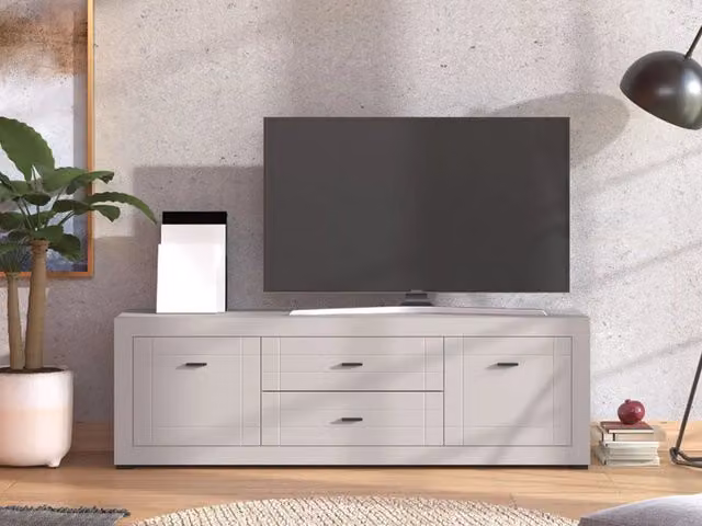 Mobile Porta TV Moderno DMORA con 2 Cassetti, Bianco e Crema, L: 166.5 cm, P: 41.5 cm, H: 53.5 cm – 1