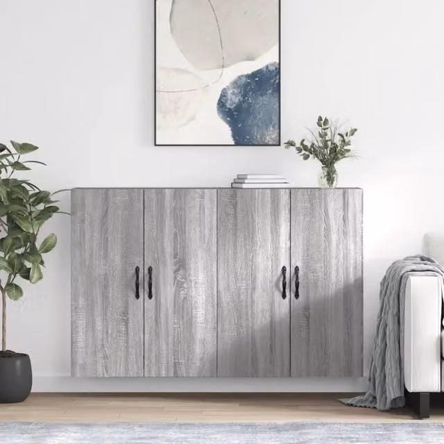 Set di 2 armadietti da parete vidaXL in legno e metallo, colore grigio opaco, ideali per il bagno