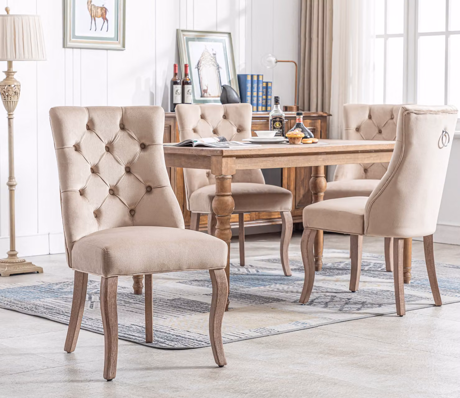 Merax set di 4 sedie da pranzo, sedia imbottita in velluto, beige "Dionysus"
