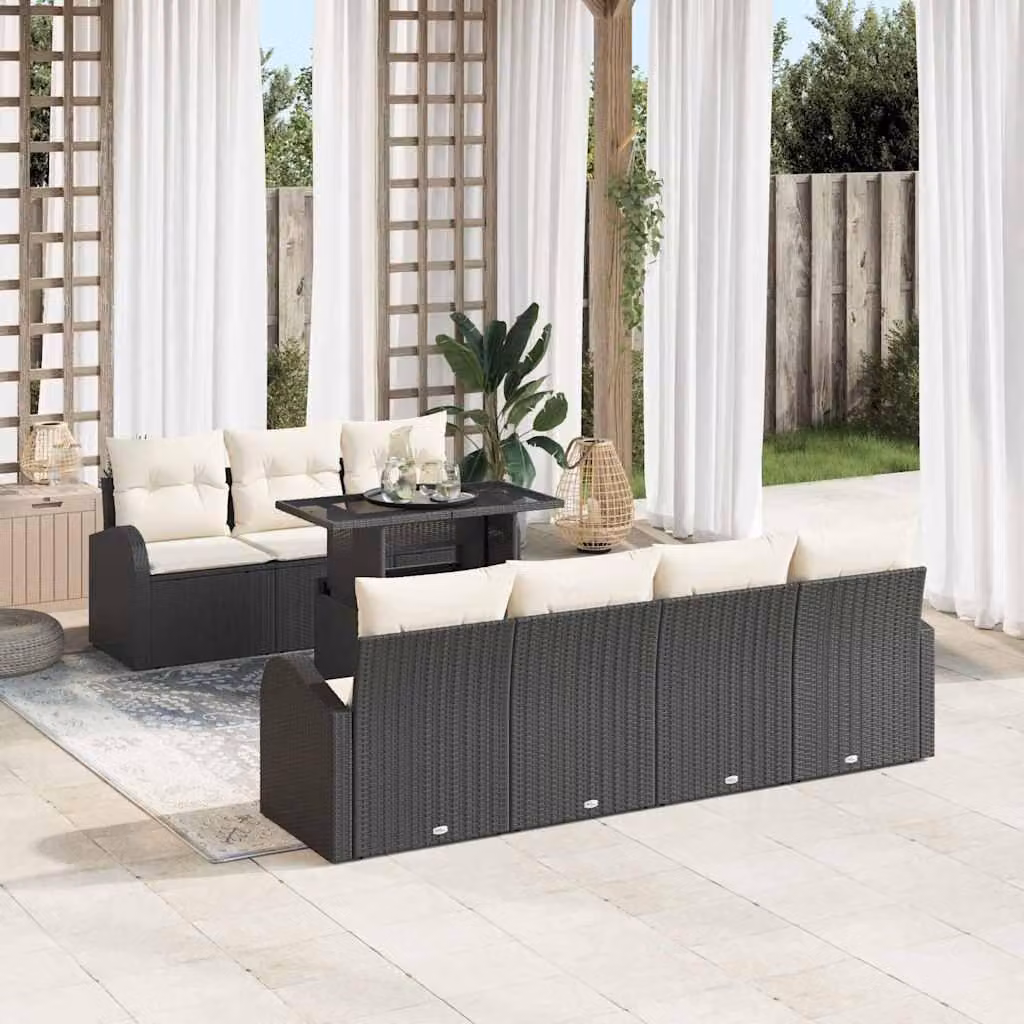 Maison Exclusive - Set da giardino composto da 8 pezzi, divano in rattan sintetico nero
