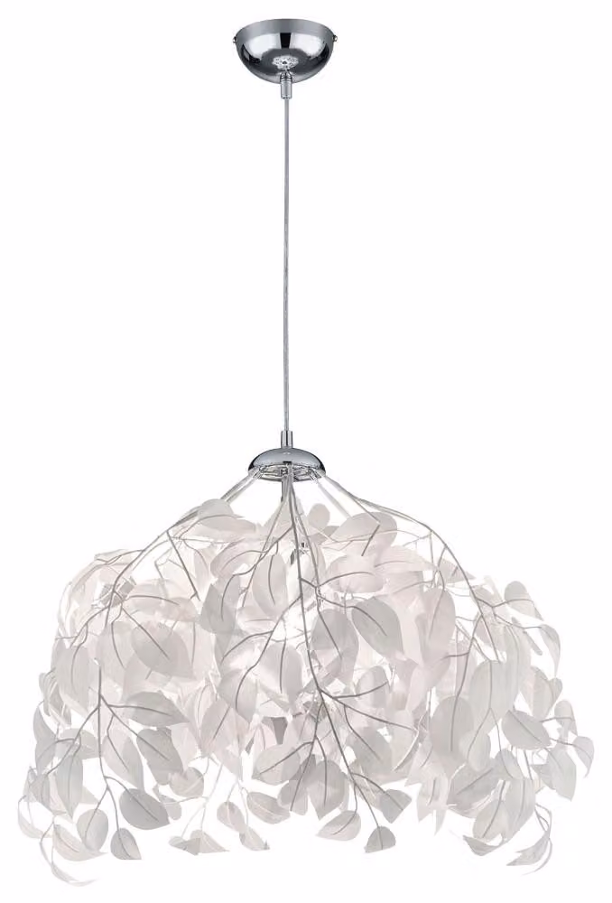 Lampada a sospensione, metallo, foglie/rami, bianca, H 150 cm