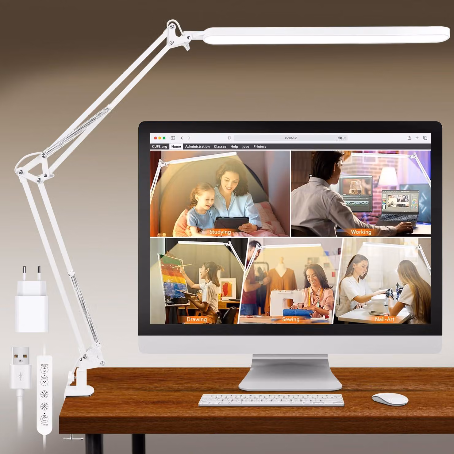 Lampada da ufficio a LED per architetti con supporto regolabile, bianca, 38 cm