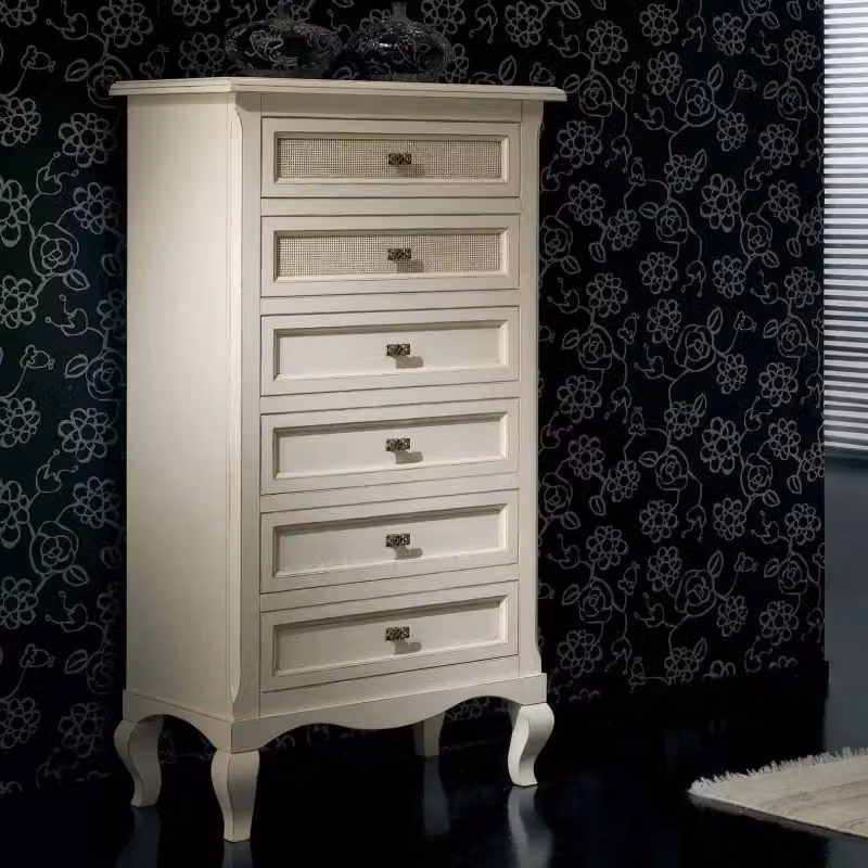 Cassettiera con 6 cassetti in paglia di Vienna stile shabby chic bianco invecchiato Mobili 2G L: 69 cm, P: 43 cm, H: 131 cm – 2