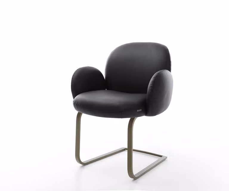 DELIFE Sedia girevole Nube-Flex con braccioli, in vera pelle nera. Sedia girevole dal design moderno, con finitura effetto titanio e imbottitura in molle insacchettate