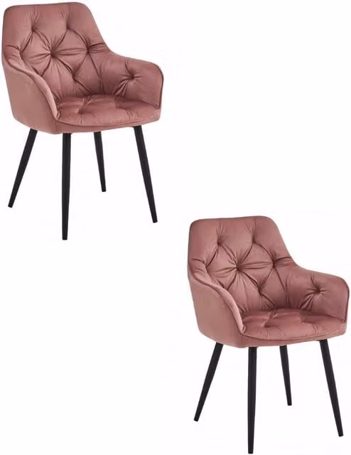 Set di 2 sedie Jork in velluto rosa con gambe in metallo nero di Kendra Home – 1