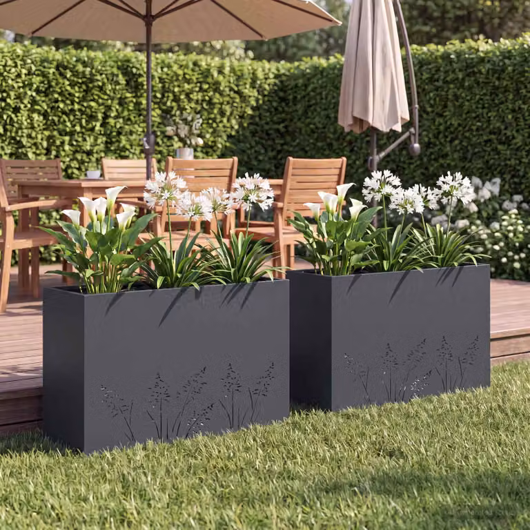 Set di 2 vasi da giardino vidaXL in metallo colore antracite L 80 cm x P 30 cm x H 49 cm