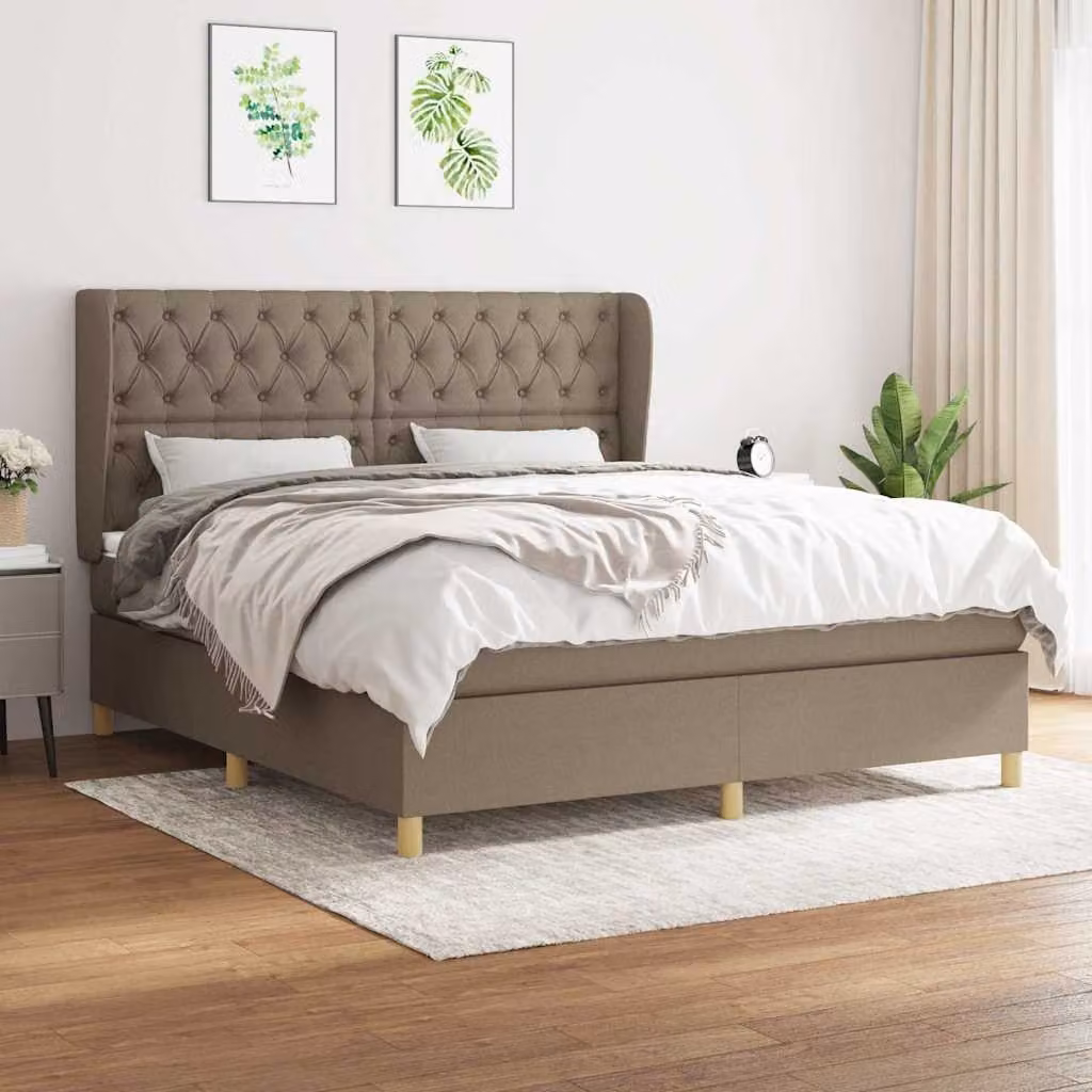 vidaXL Giroletto a Molle con Materasso Ibrido in Tessuto Beige e Bianco L/P/H: 160 x 200 x 128 cm – 1