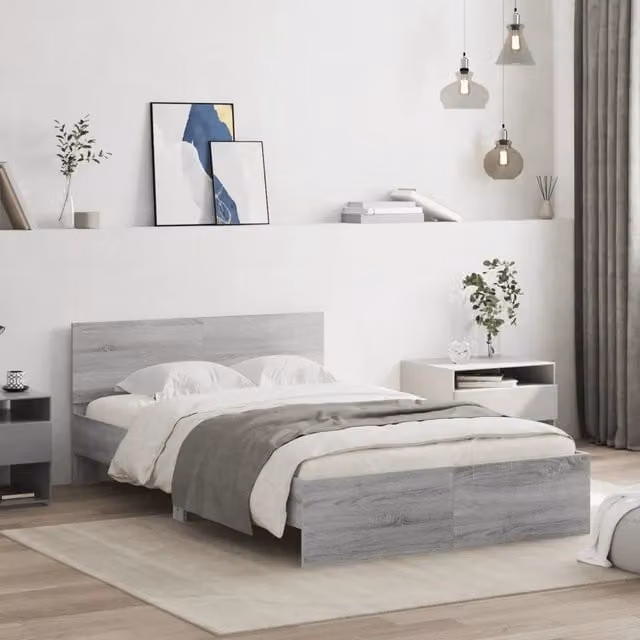 Letto con Testiera vidaXL Grigio Sonoma L: 135 cm, P: 190 cm, H: 70 cm – 1