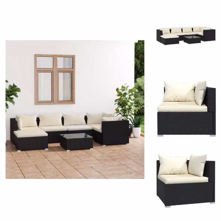 vidaXL set da salotto da giardino 7 pezzi con cuscini in poly rattan nero - Set di mobili da giardino