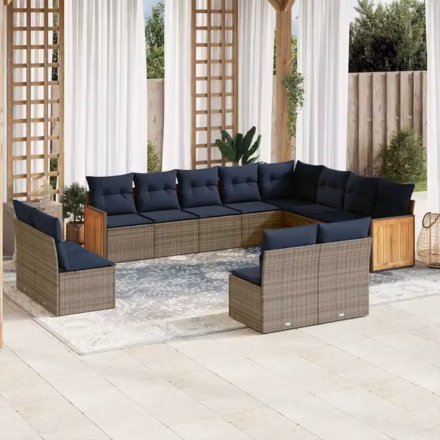 Set Divani da Giardino 12 pz con Cuscini Grigio in Polyrattan 3228154