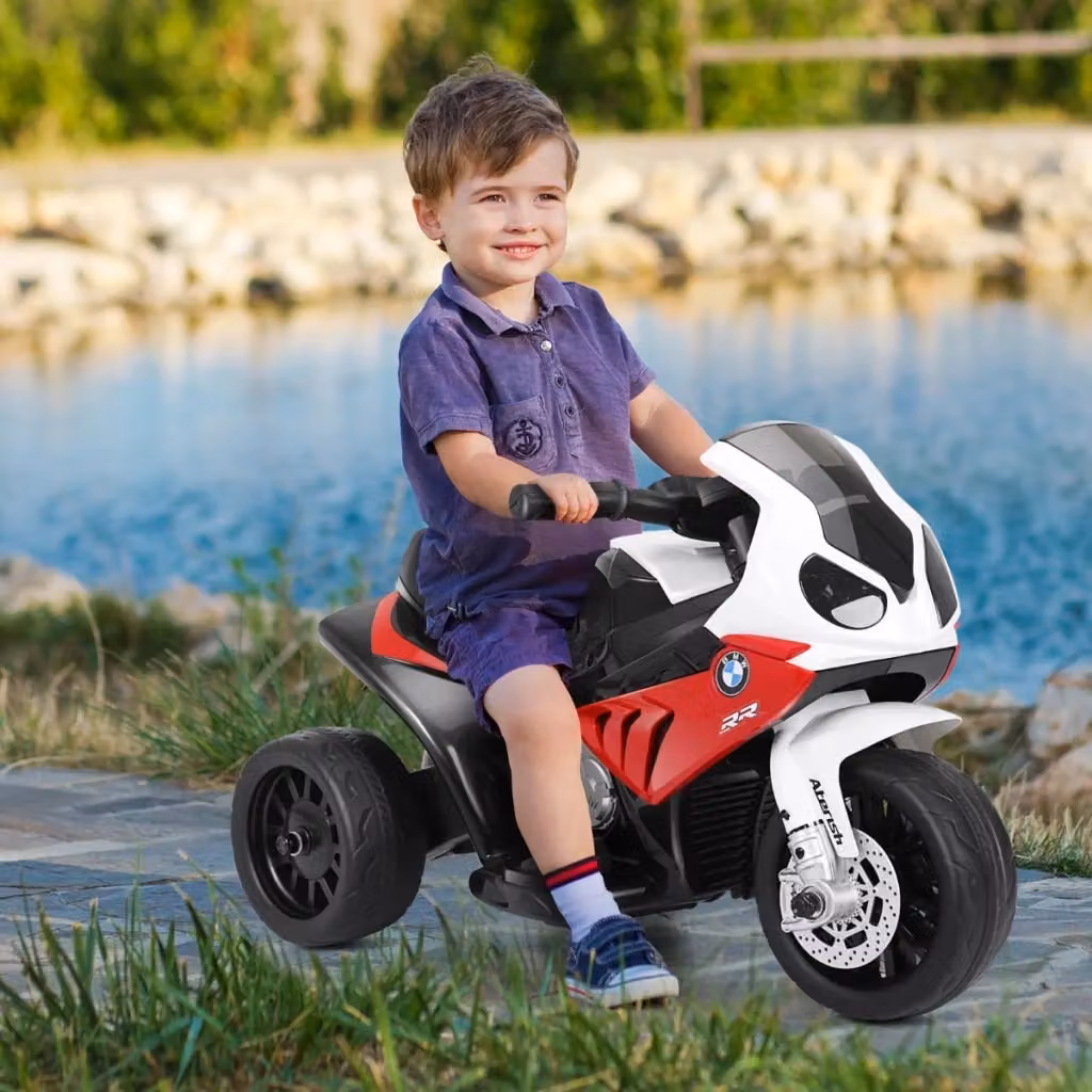 Moto elettrica BMW Design Mania per bambini, motocicletta a 3 ruote con musica e luci, colore rosso e bianco – 2