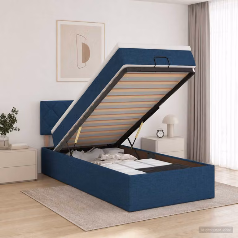 Letto Ottomano con Materasso e LED vidaXL, Colore Blu e Bianco, L/P/H: 90 x 200 x 140 cm