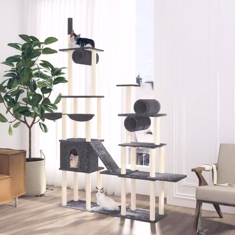 The Living Store Albero per gatti con tiragraffi in sisal Grigio scuro 279 cm