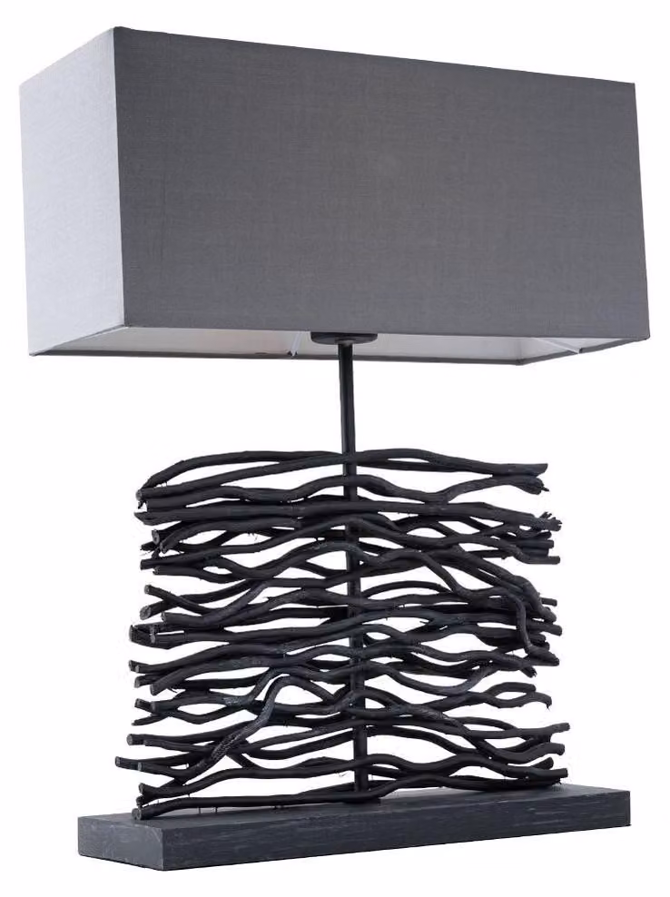 Lampada da tavolo a LED, legno, tessuto, grigia, H 50 cm