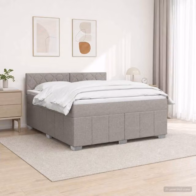 Letto box spring con materasso vidaXL in tessuto beige o grigio con base contenitore e ricarica USB L/P: 180 x 200 cm