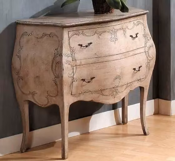 Comodino Como' bombato con 2 cassetti e decori floreali in laccato avorio invecchiato Mobili 2G L: 94 cm, P: 42 cm, H: 80 cm – 2
