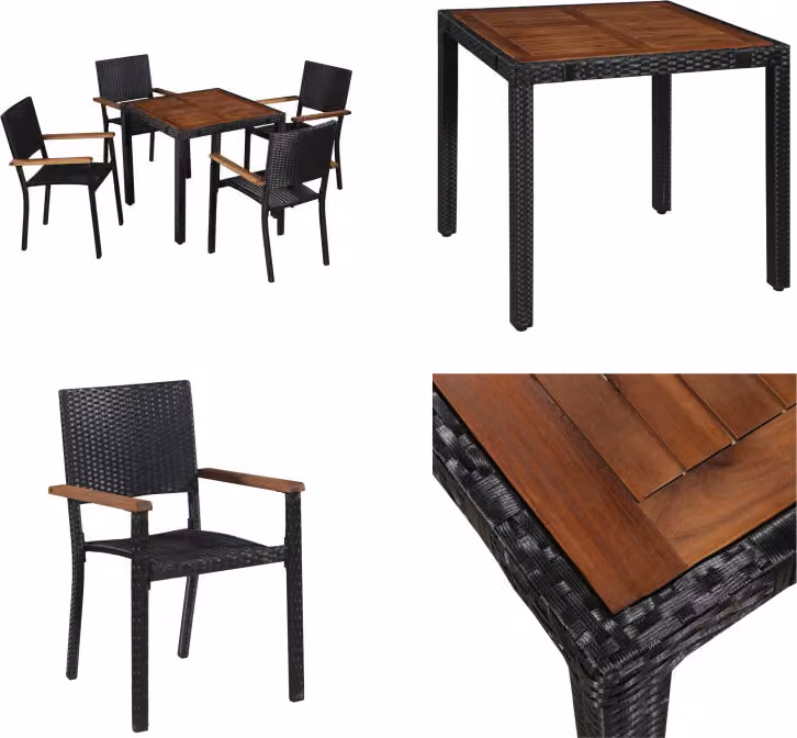 vidaXL set da pranzo da giardino 5 pezzi in rattan acacia nero - Set da pranzo - Set da pranzo - Set da pranzo da patio - Set da pranzo da patio