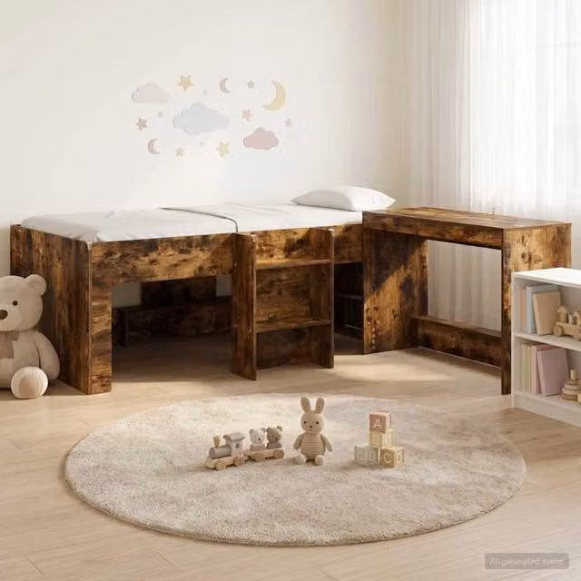 Letto alto per bambini con scrivania 2 pz Rovere Fumo 3423442