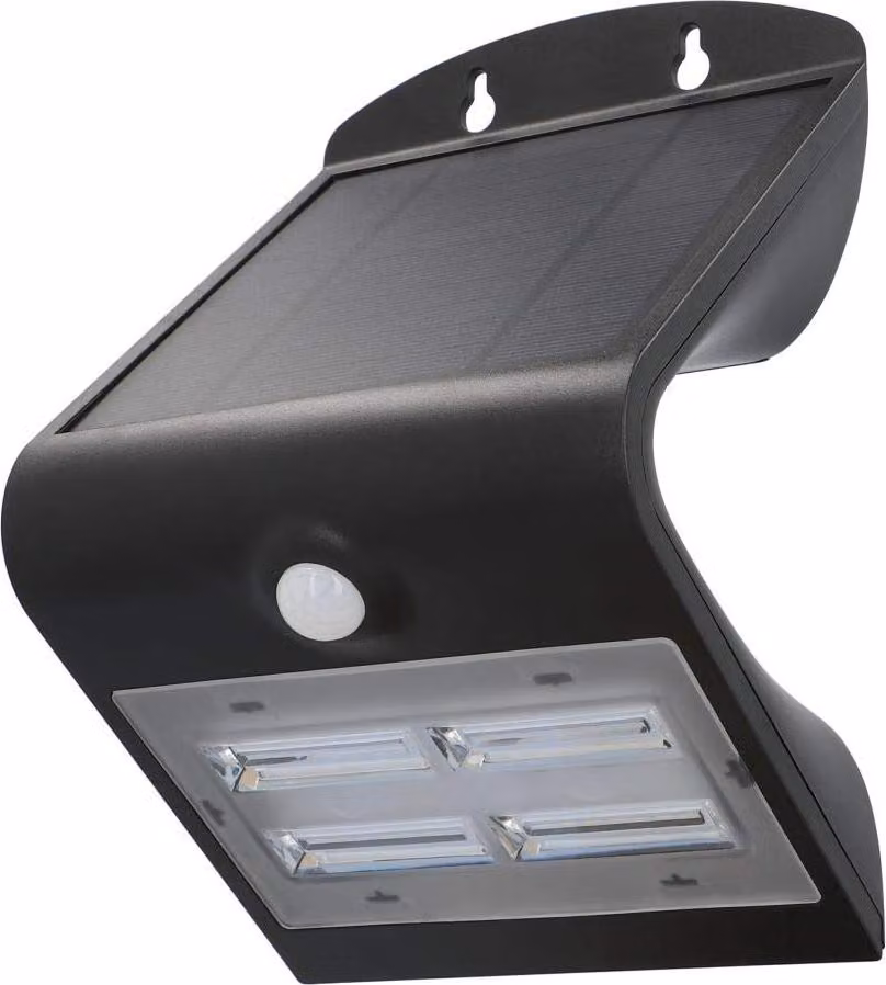 Lampada da parete solare a LED UNITEC con sensore di movimento a 120° | 3,2 Watt | 400 lumen | 4000 K | Lampada solare da esterno | Protezione dagli spruzzi d'acqua IP65 | Nero | Classe energetica A++