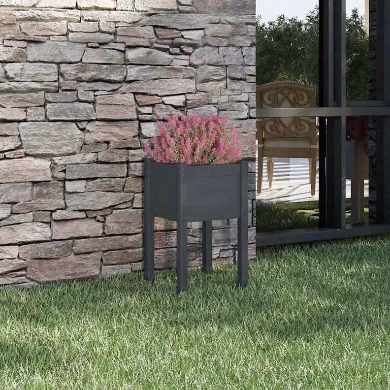 Fioriera da giardino rialzata vidaXL in legno di pino, colore grigio, L 40 cm x P 40 cm x H 70 cm