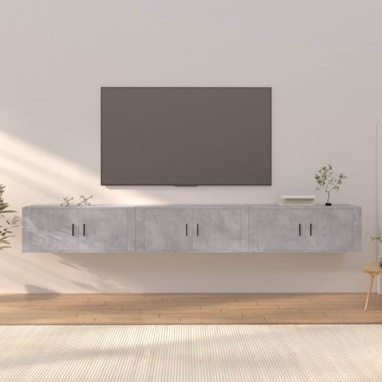 Set di 3 mobili porta TV da parete vidaXL in legno MDF, colore grigio, L 100 x P 40 x H 34,5 cm