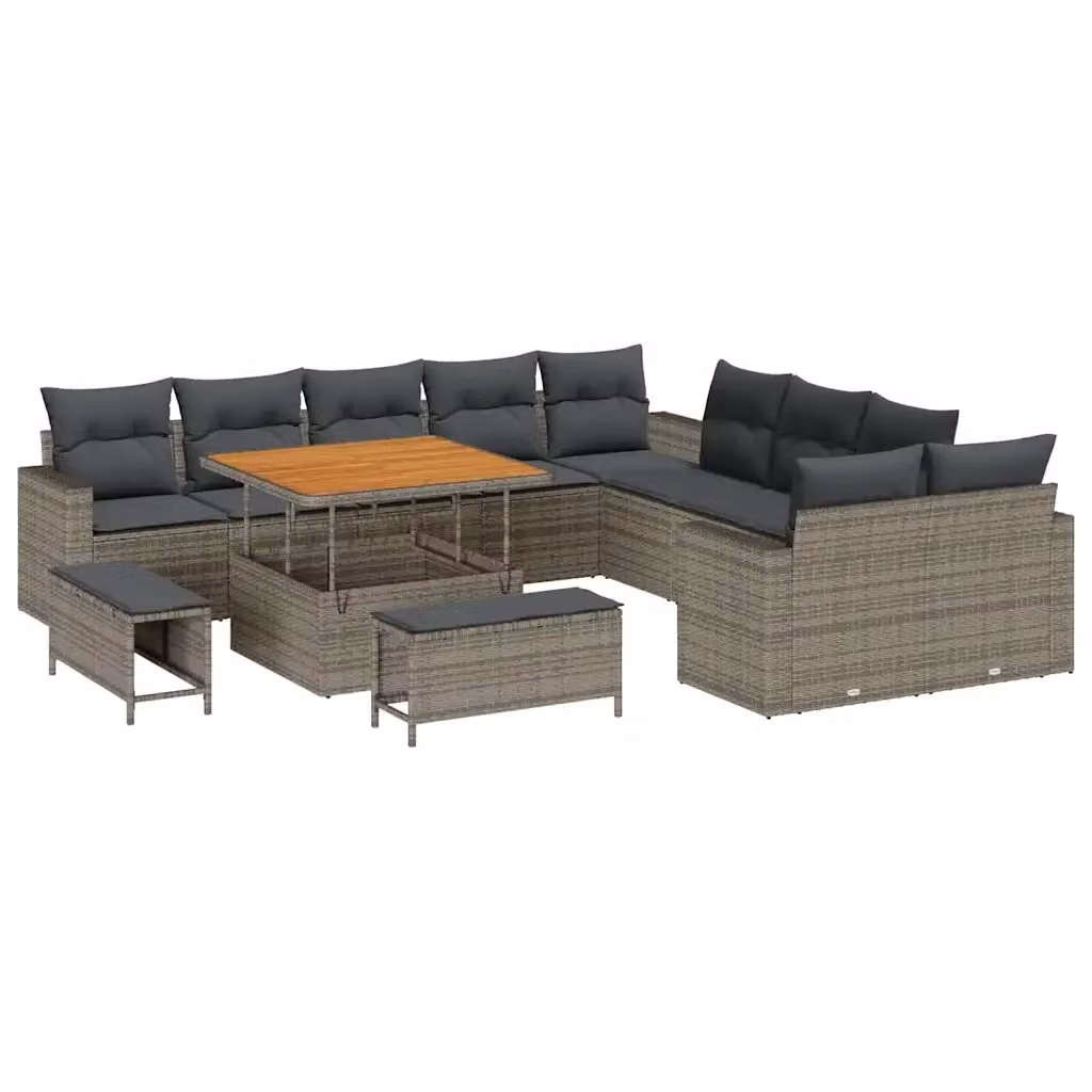 Set Divano da Giardino vidaXL 13 pz Grigio con Cuscini e Tavolino in Polyrattan e Acciaio – 2