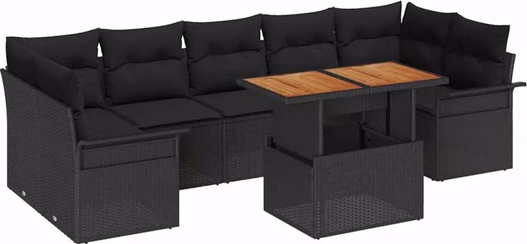 Set Divano da Giardino con archiviazione 8 pcs Nero Poly Rattan