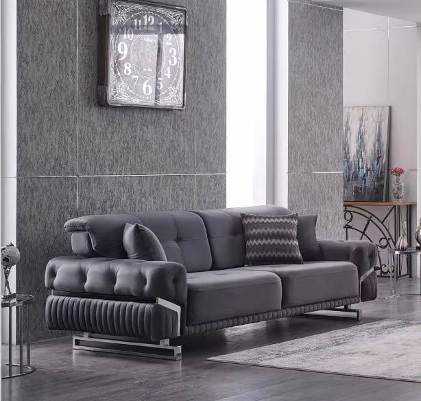 Graues Sofa Komplett Wohnzimmermöbel Luxus Polstergarnitur Dreisitzer