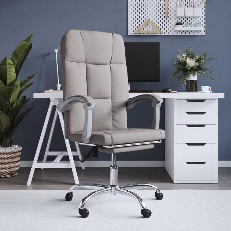 The Living Store Sedia da ufficio con funzione reclinabile Tessuto Taupe