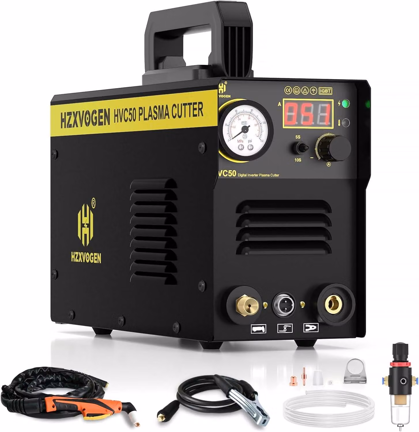 H HZXVOGEN, tagliasigaro a plasma, 50A. Tagliasigaro portatile a plasma ad alta frequenza con display digitale e finitura di precisione, 230V, inverter IGBT, taglio netto da 1/3 di pollice, ideale per