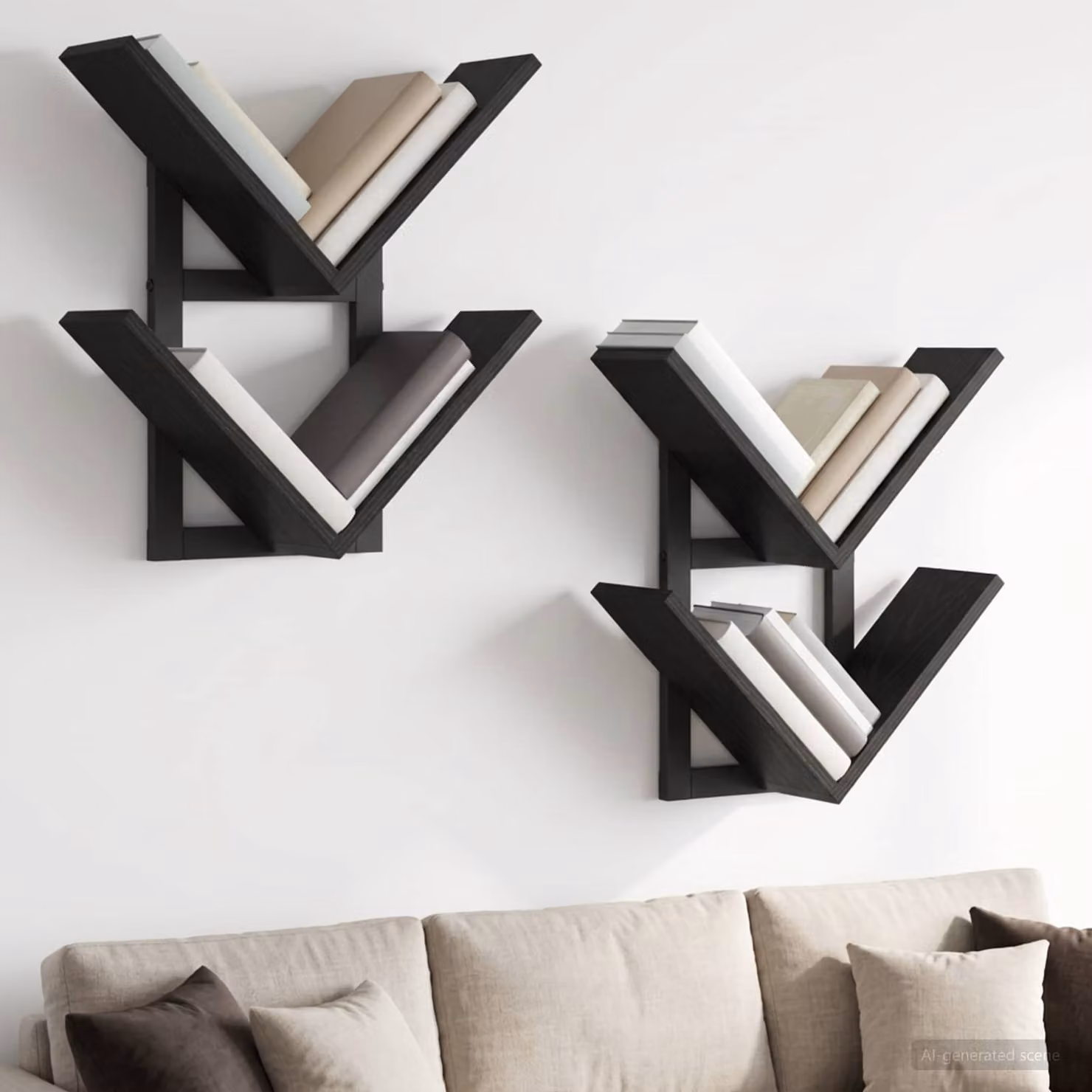 Set di 2 mensole a muro flottanti vidaXL moderne in colore nero opaco L 43 cm x P 15 cm x H 47 cm