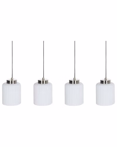 Beliani Lampadario in metallo con 4 paralumi in vetro bianco nero e ottone