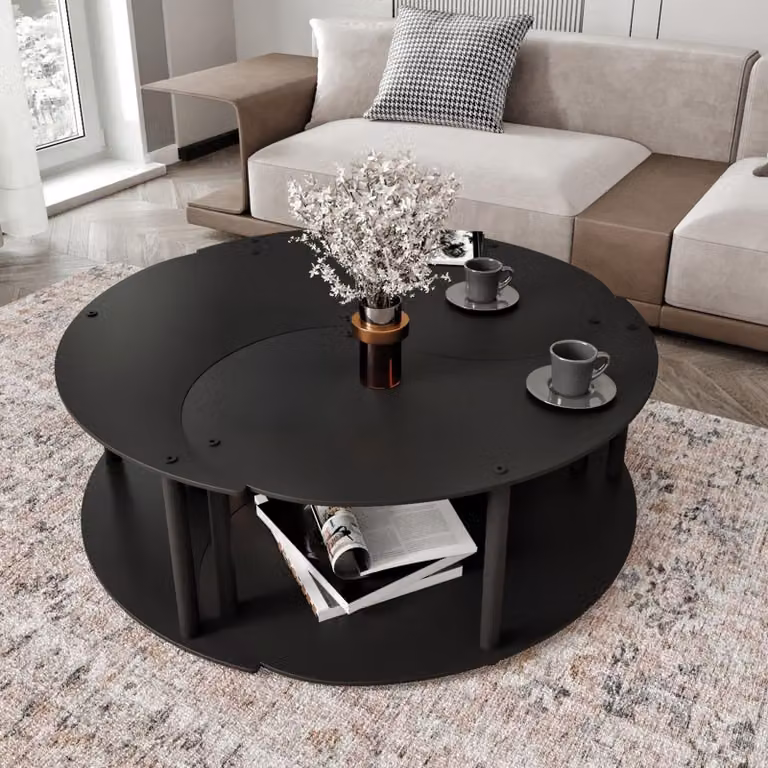 Gignese - Tavolino da Salotto, 70x70x38h cm Nero, set 3 Pezzi