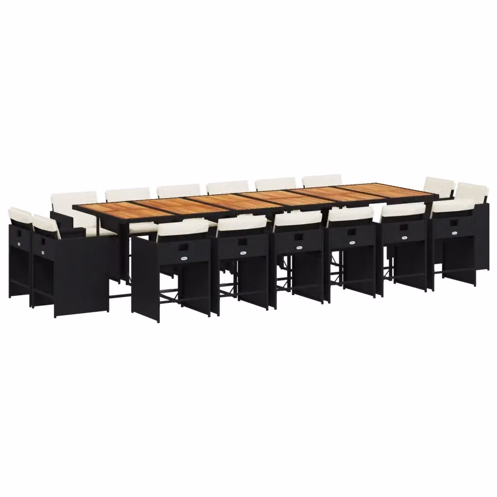 Set da pranzo da giardino vidaXL in polyrattan nero con cuscini e tavolo in legno di acacia 17 pz – 2