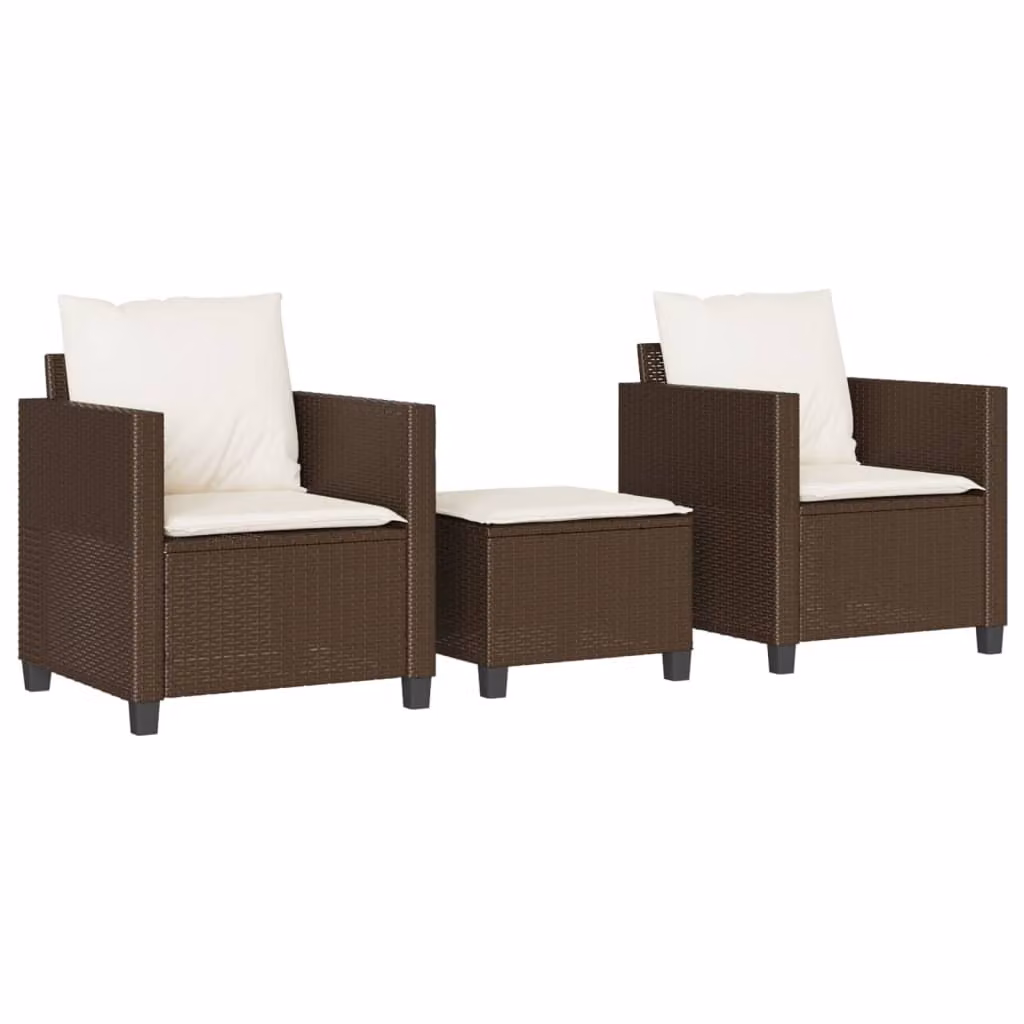 Maison Exclusive - Set da bistrot 3 pezzi con cuscini Marrone Poly Rattan