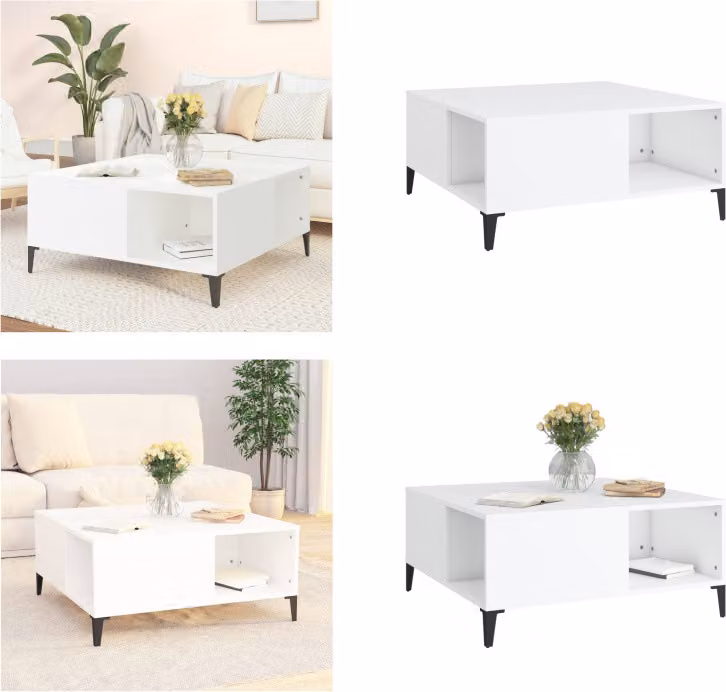 vidaXL Tavolino bianco 80x80x36,5 cm in legno - Tavolino - Tavoli da caffè - Tavolino - Tavolo da divano