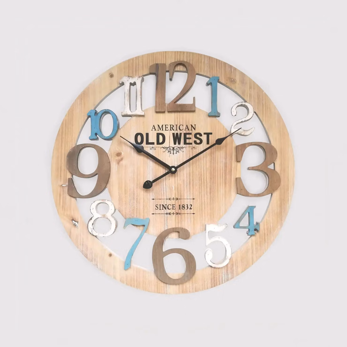 Oxalis - Orologio da parete moderno con numeri azzurri e bianchi