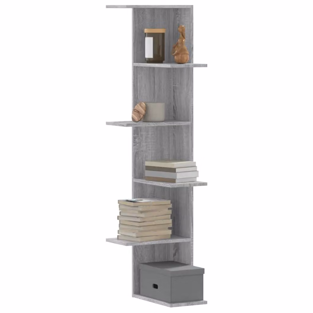 Scaffale Angolare da Muro vidaXL in Legno Grigio Sonoma con Pannello Posteriore L/P/H: 36,5 x 36,5 x 140 cm
