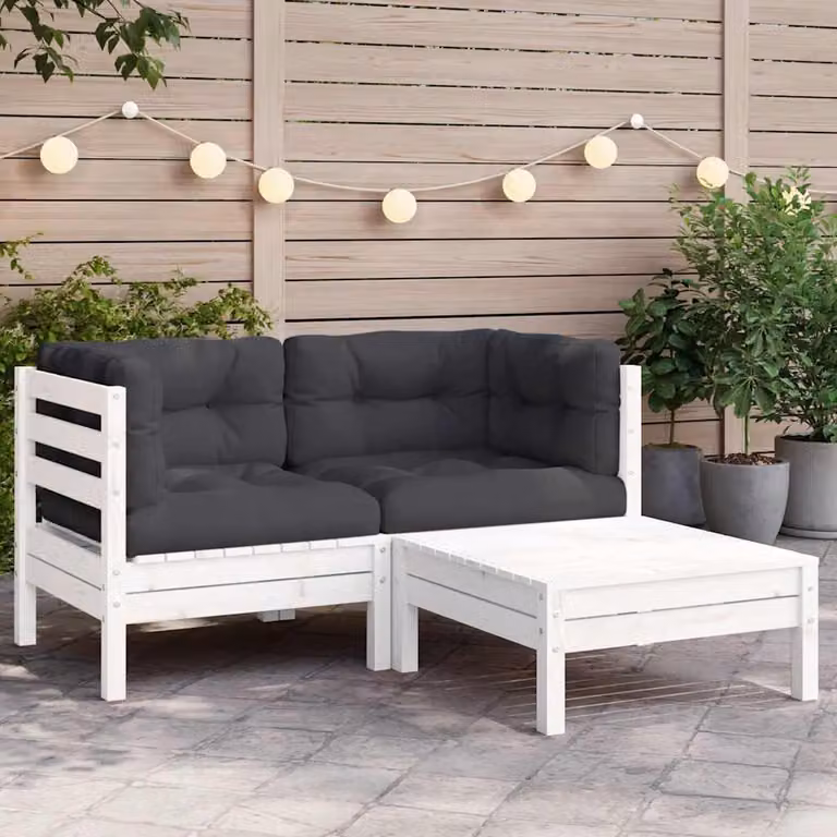 Maison Exclusive - Set da giardino 3 pezzi con cuscini in legno di pino massiccio bianco
