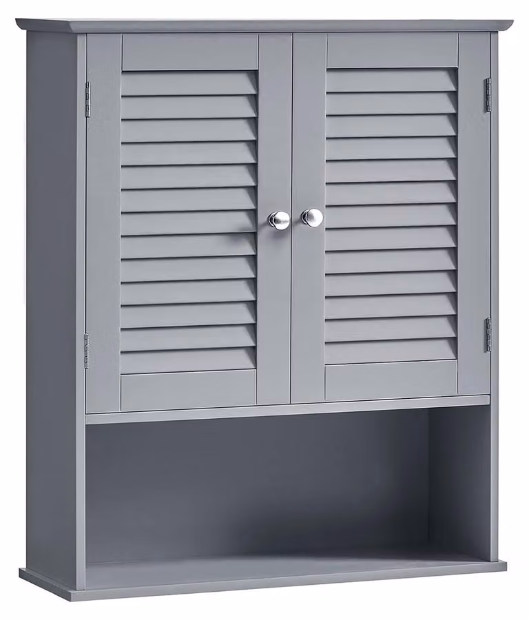 Mobiletto da bagno – Armadietto contenitore – Ripiano regolabile – 30 x 30 x 82 cm – Grigio – MDF – Ante a listelli