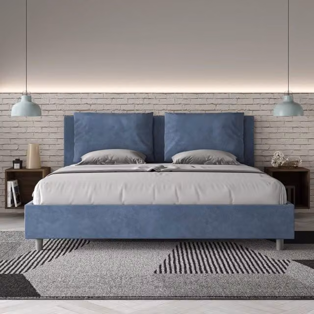 Letto matrimoniale contenitore Ityhome imbottito in microfibra blu L/P: 190 x 190 cm