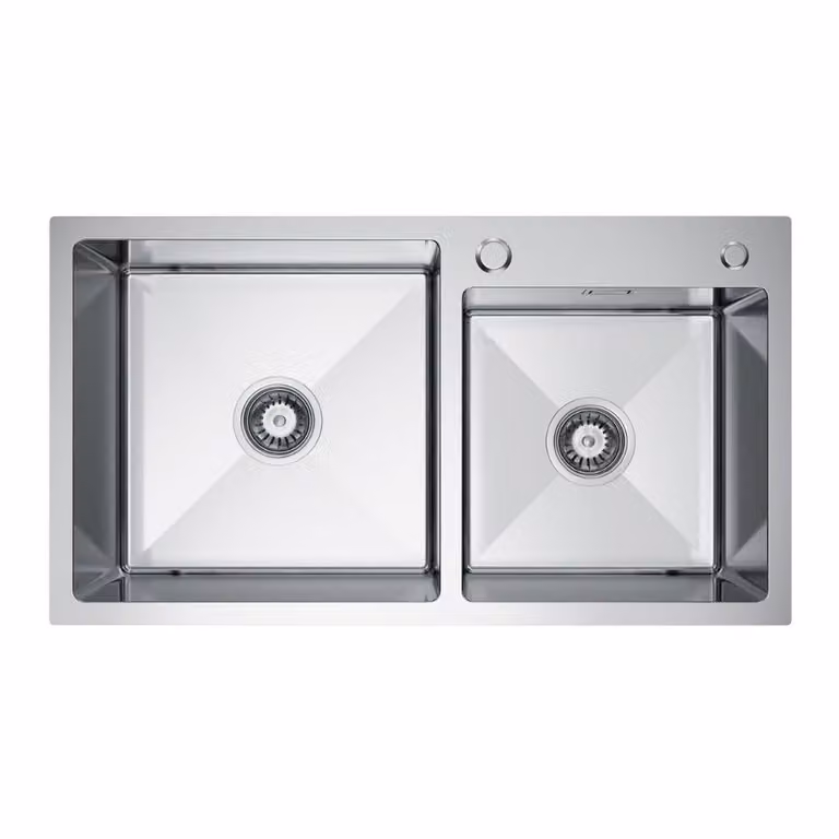 Lavello da cucina VBChome 78×45 cm in acciaio inossidabile color acciaio – Lavello a doppia vasca, profondità 21 cm, mobile sottolavello minimo 80 cm
